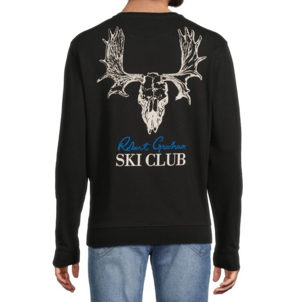 NWT Robert Graham HIT THE SLOPES Ski Club Skull Sweatshirt Black Men's XL $158